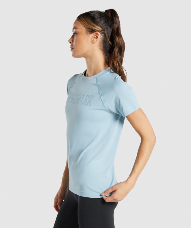 Gymshark Fit Seamless Loose Women's T Shirts Blue | UAE-34LAWF