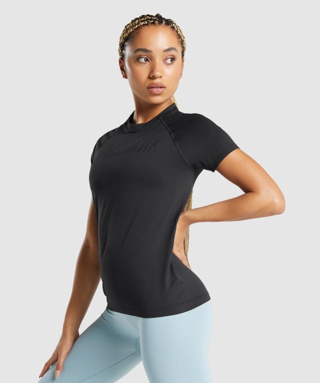 Gymshark Fit Seamless Loose Women's T Shirts Black | UAE-38CDZL