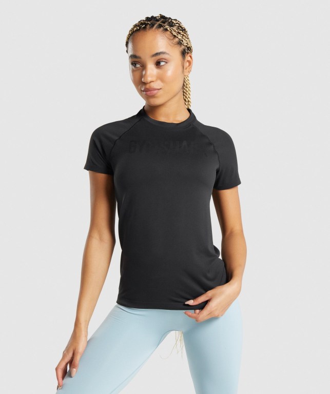 Gymshark Fit Seamless Loose Women\'s T Shirts Black | UAE-38CDZL