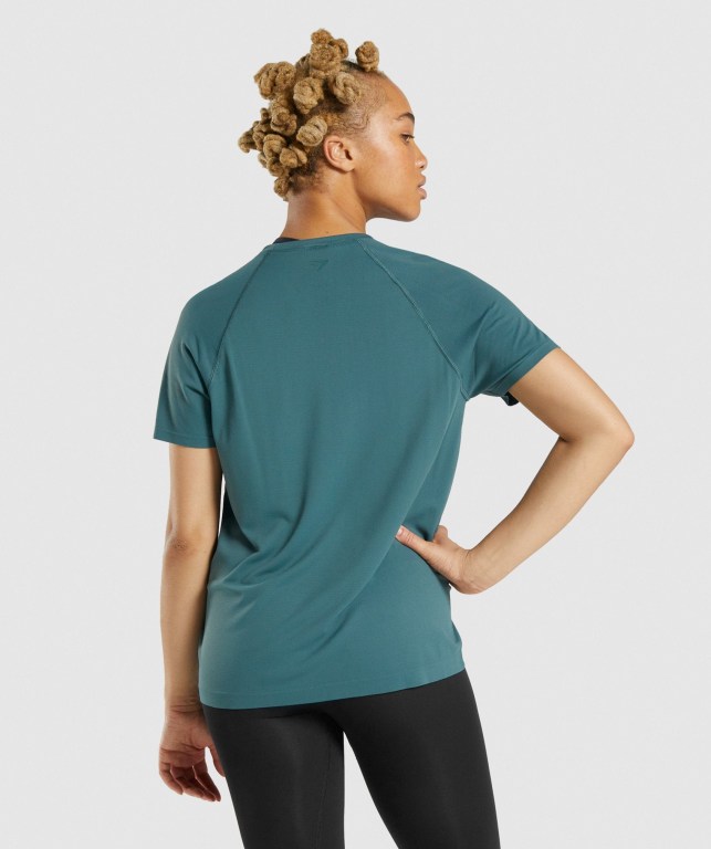 Gymshark Fit Seamless Women's T Shirts Dark Green | UAE-57BYOT