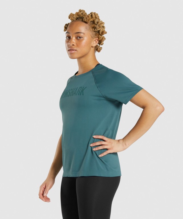 Gymshark Fit Seamless Women's T Shirts Dark Green | UAE-57BYOT