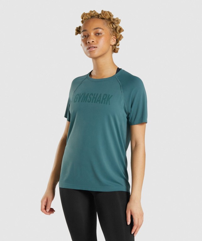 Gymshark Fit Seamless Women\'s T Shirts Dark Green | UAE-57BYOT