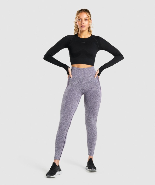 Gymshark Flex Sports Crop Top Women's Sweatshirts Black / Grey | UAE-42UJRM