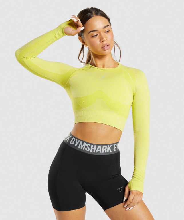 Gymshark Flex Sports Crop Top Women\'s Sweatshirts Yellow | UAE-58OPSJ