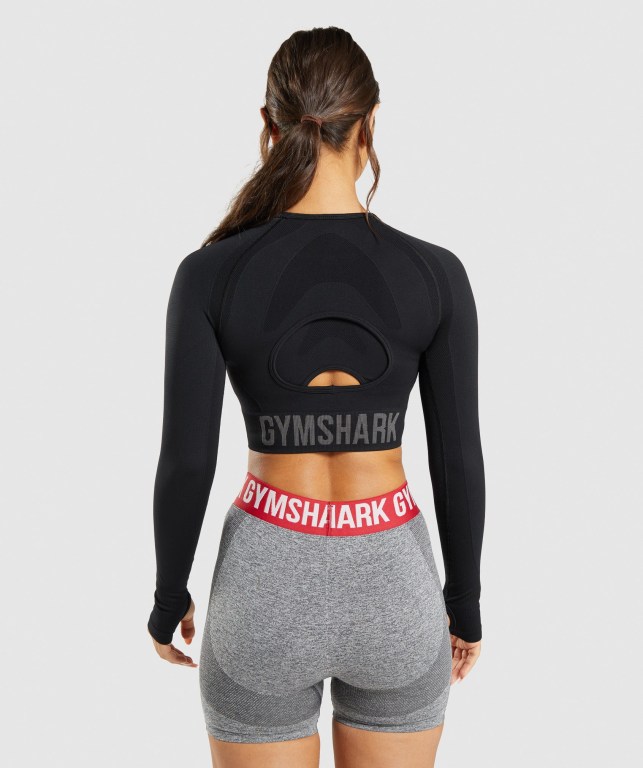 Gymshark Flex Sports Crop Top Women's Sweatshirts Black | UAE-73DMGF