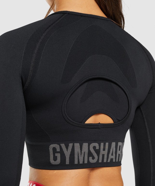 Gymshark Flex Sports Crop Top Women's Sweatshirts Black | UAE-73DMGF