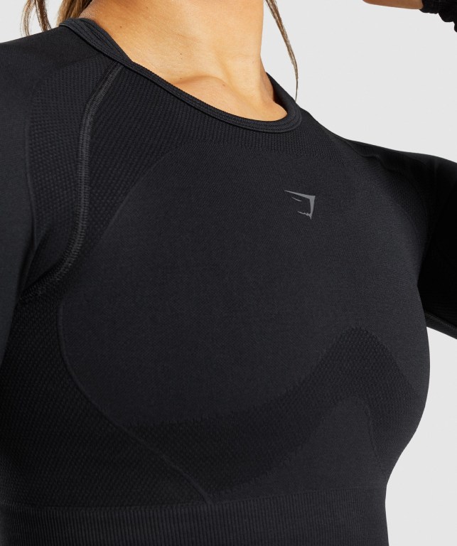 Gymshark Flex Sports Crop Top Women's Sweatshirts Black | UAE-73DMGF