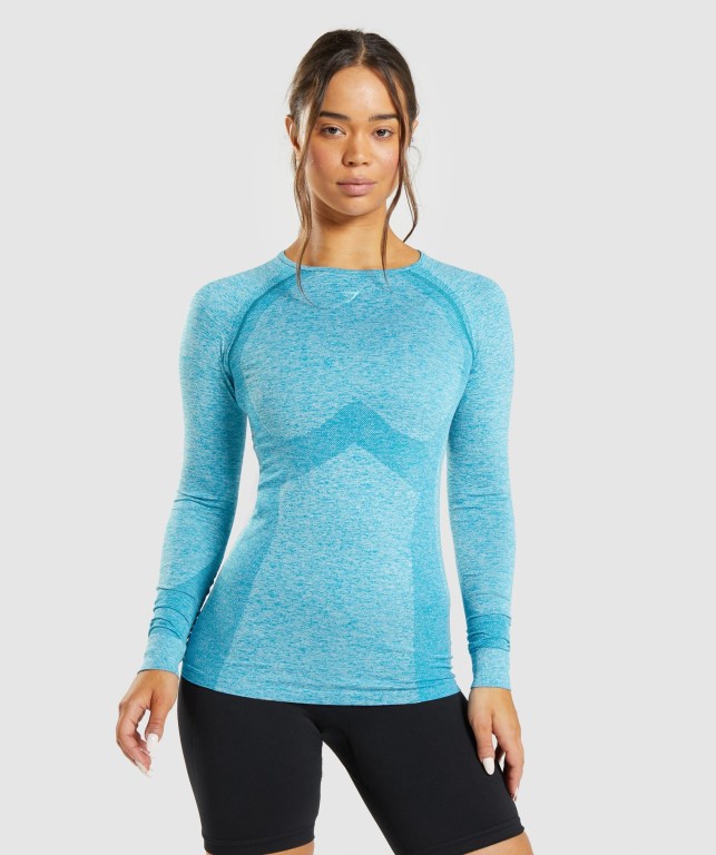 Gymshark Flex Top Women\'s T Shirts Blue | UAE-69RBMP