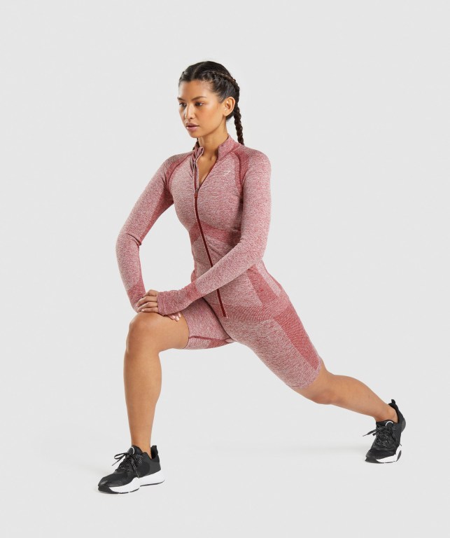 Gymshark Flex Zip Through Women's Jackets Burgundy | UAE-01IQMT