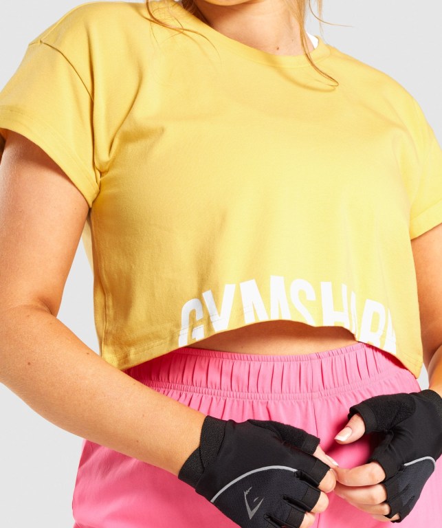 Gymshark Fraction Crop Top Women's Sweatshirts Yellow | UAE-18SOHX