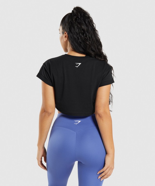 Gymshark Fraction Crop Top Women's Sweatshirts Black | UAE-45BCRL