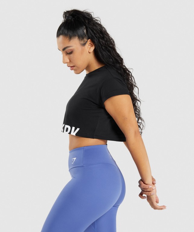 Gymshark Fraction Crop Top Women's Sweatshirts Black | UAE-45BCRL