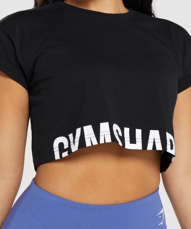 Gymshark Fraction Crop Top Women's Sweatshirts Black | UAE-45BCRL