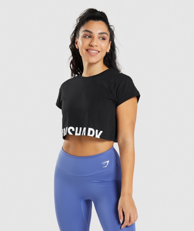 Gymshark Fraction Crop Top Women\'s Sweatshirts Black | UAE-45BCRL