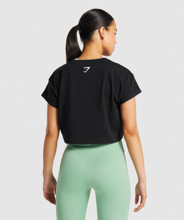 Gymshark Fraction Crop Top Women's Sweatshirts Black | UAE-70UAOV