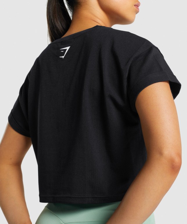 Gymshark Fraction Crop Top Women's Sweatshirts Black | UAE-70UAOV