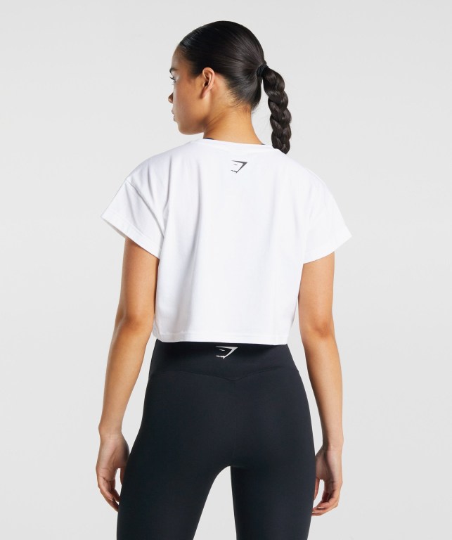 Gymshark Fraction Crop Top Women's Sweatshirts White | UAE-86OCKU