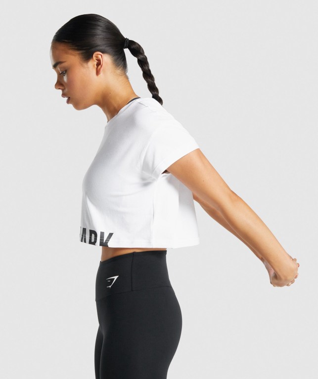 Gymshark Fraction Crop Top Women's Sweatshirts White | UAE-86OCKU