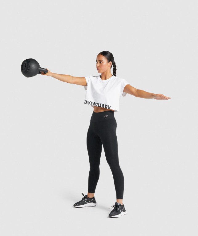 Gymshark Fraction Crop Top Women's Sweatshirts White | UAE-86OCKU