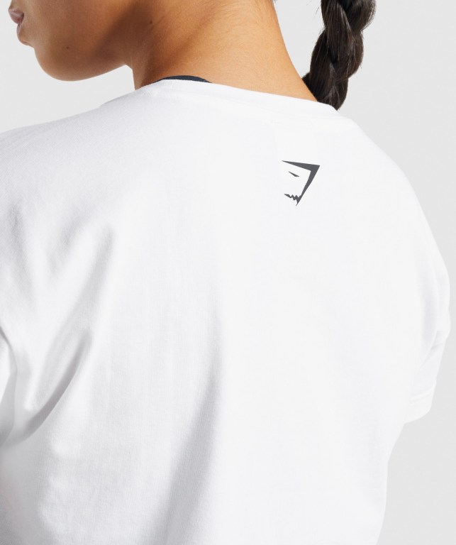 Gymshark Fraction Crop Top Women's Sweatshirts White | UAE-86OCKU