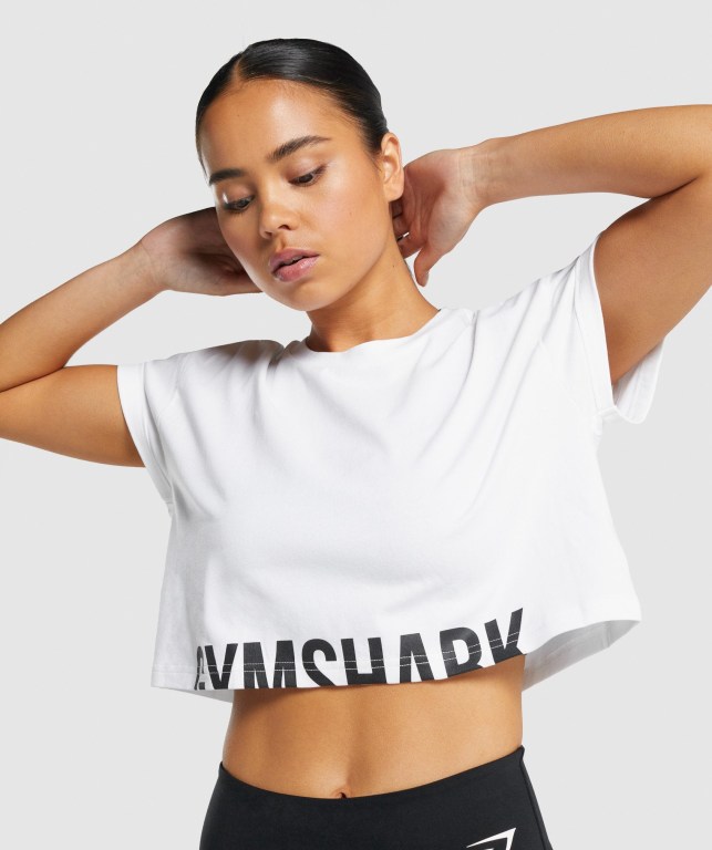 Gymshark Fraction Crop Top Women's Sweatshirts White | UAE-86OCKU