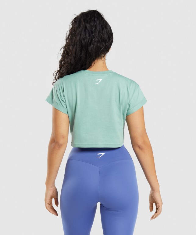 Gymshark Fraction Crop Top Women's Sweatshirts Blue | UAE-87SNCA