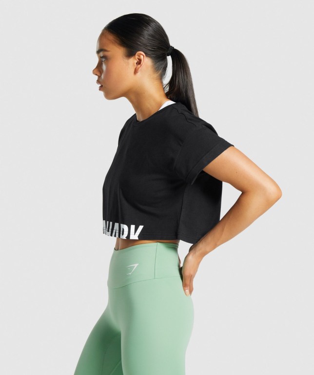 Gymshark Fraction Crop Top Women's T Shirts Black | UAE-45NIUX