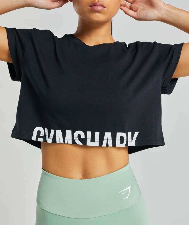 Gymshark Fraction Crop Top Women's T Shirts Black | UAE-45NIUX