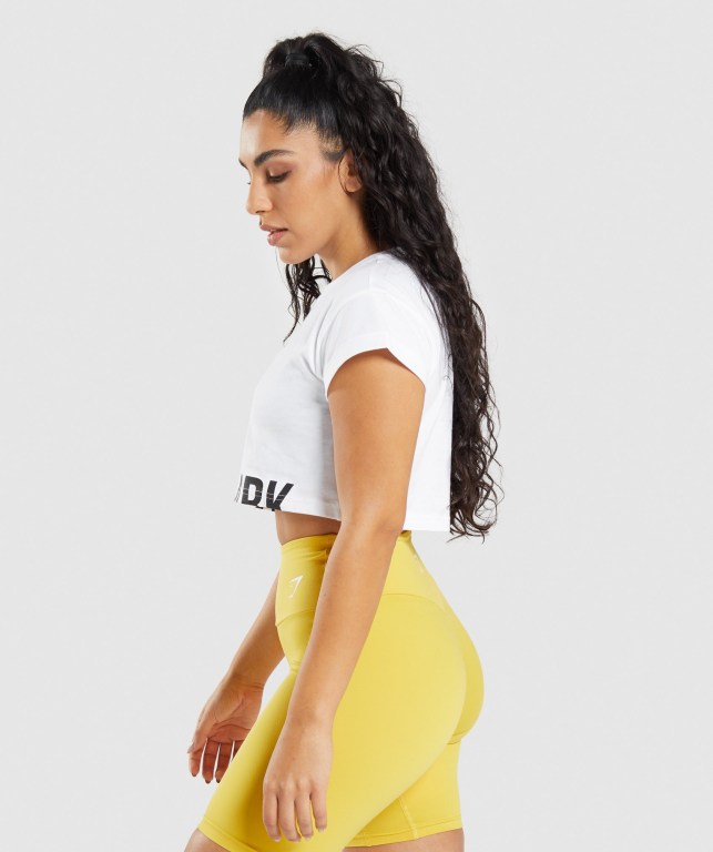 Gymshark Fraction Crop Top Women's T Shirts White | UAE-95KERW