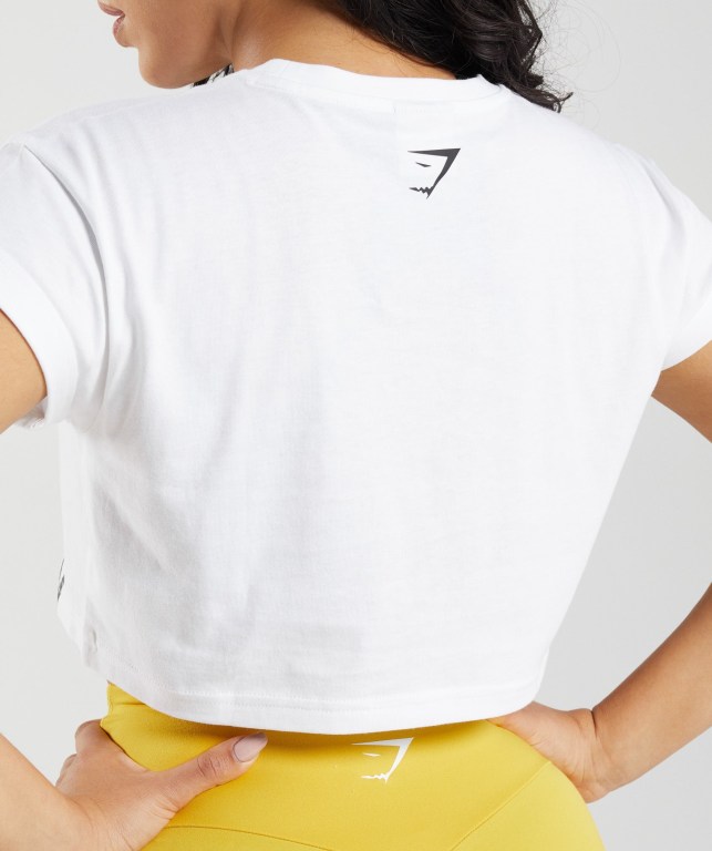 Gymshark Fraction Crop Top Women's T Shirts White | UAE-95KERW