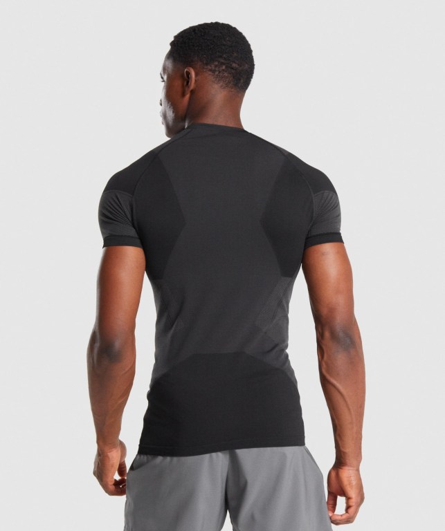 Gymshark Free Force Seamless Men's T Shirts Black | UAE-30VOIW