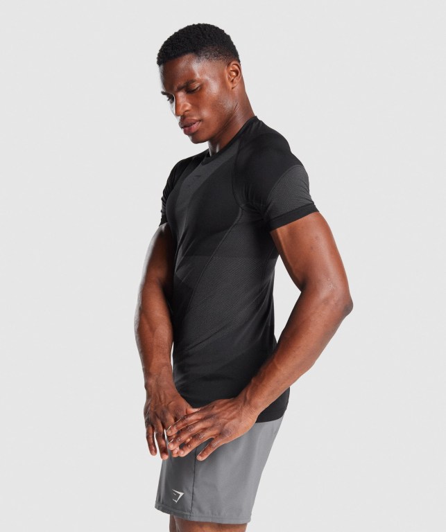 Gymshark Free Force Seamless Men's T Shirts Black | UAE-30VOIW