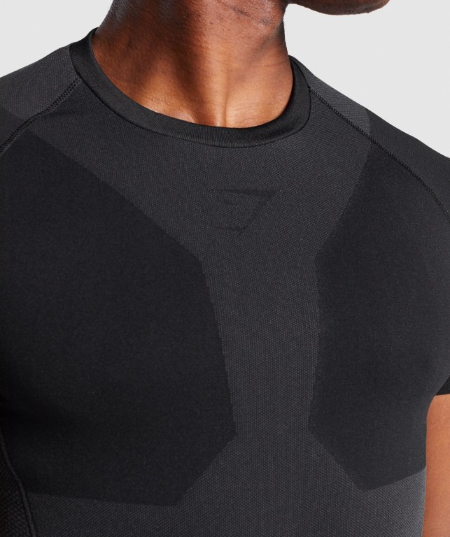 Gymshark Free Force Seamless Men's T Shirts Black | UAE-30VOIW