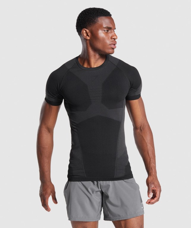 Gymshark Free Force Seamless Men\'s T Shirts Black | UAE-30VOIW