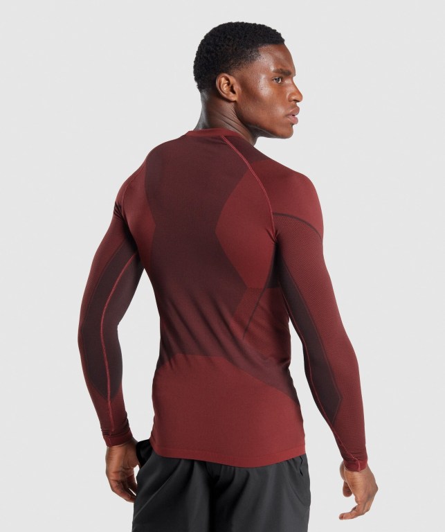 Gymshark Free Force Seamless Men's T Shirts Burgundy | UAE-49MZYE