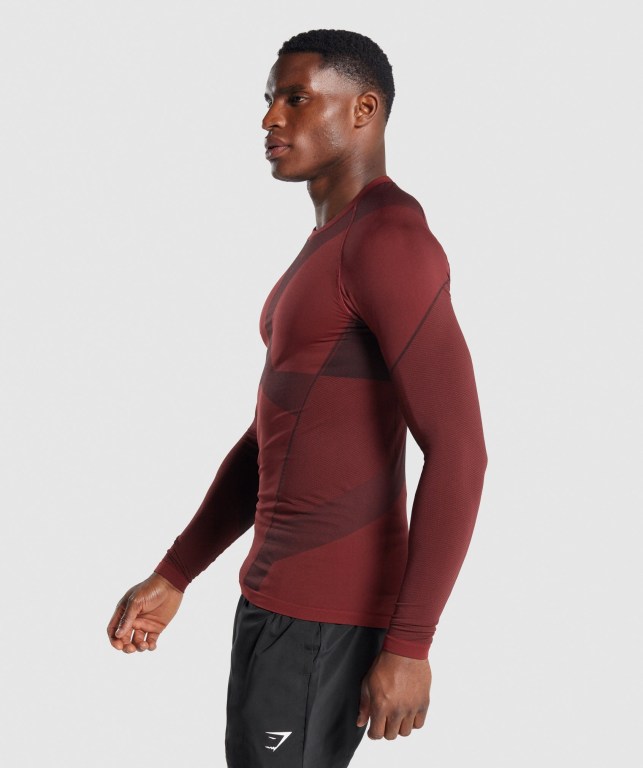 Gymshark Free Force Seamless Men's T Shirts Burgundy | UAE-49MZYE