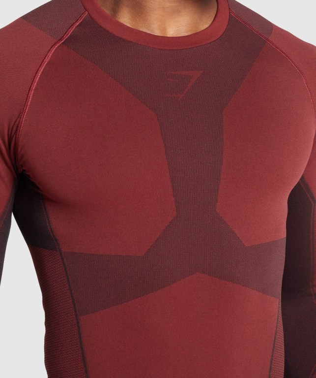 Gymshark Free Force Seamless Men's T Shirts Burgundy | UAE-49MZYE