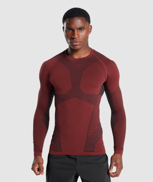 Gymshark Free Force Seamless Men\'s T Shirts Burgundy | UAE-49MZYE