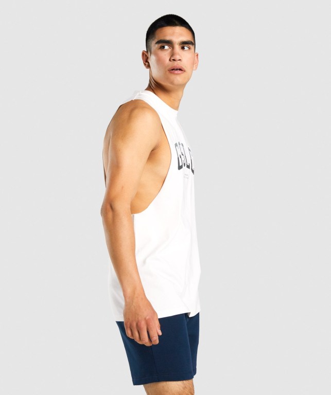 Gymshark GSLC Collegiate Drop Arm Men's Tank Tops Cream | UAE-24FHIM