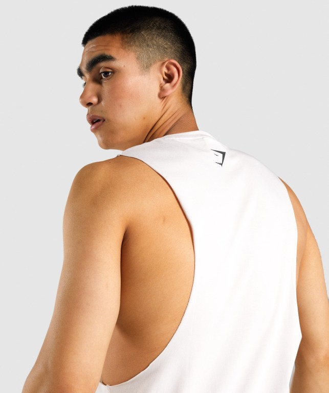 Gymshark GSLC Collegiate Drop Arm Men's Tank Tops Cream | UAE-24FHIM