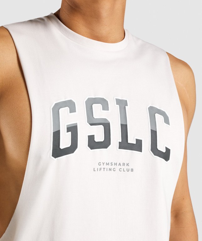 Gymshark GSLC Collegiate Drop Arm Men's Tank Tops Cream | UAE-24FHIM