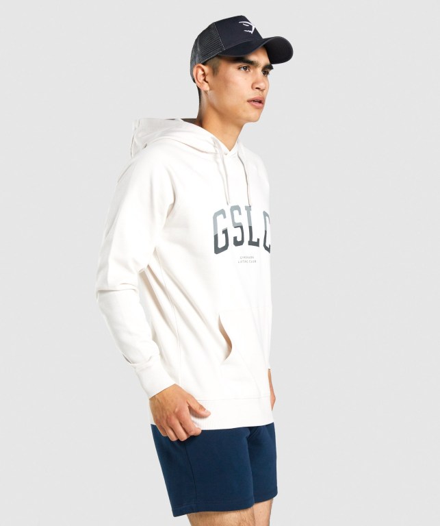 Gymshark GSLC Collegiate Men's Hoodies Cream | UAE-59BVKN