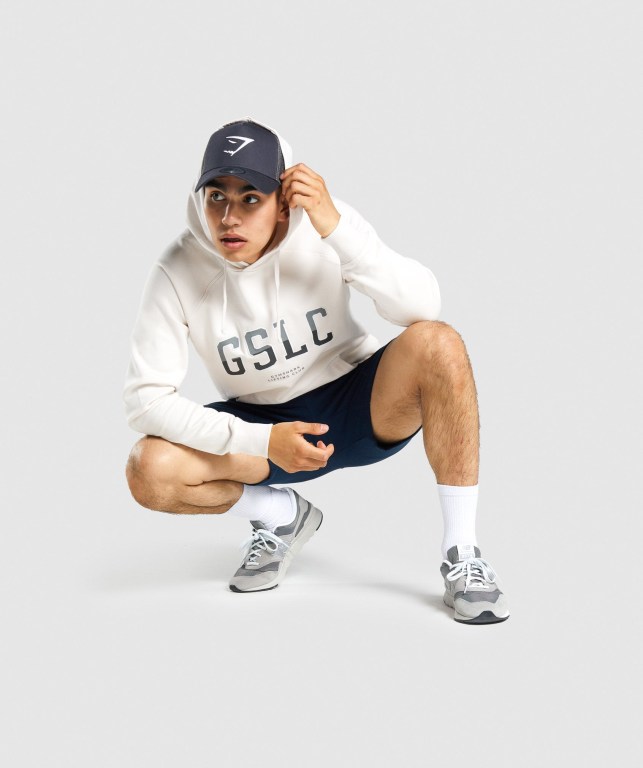 Gymshark GSLC Collegiate Men's Hoodies Cream | UAE-59BVKN