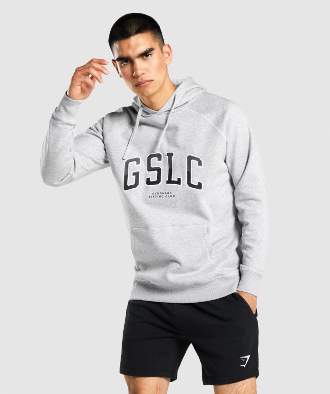 Gymshark GSLC Collegiate Men\'s Hoodies Light Grey | UAE-50KUWG