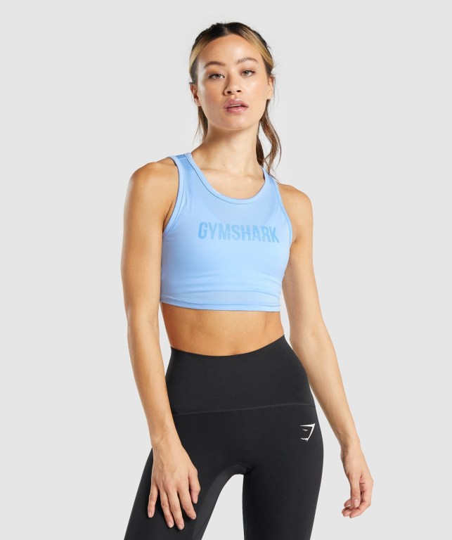 Gymshark GS Power Crop Top Women\'s Sweatshirts Blue | UAE-93IWFK