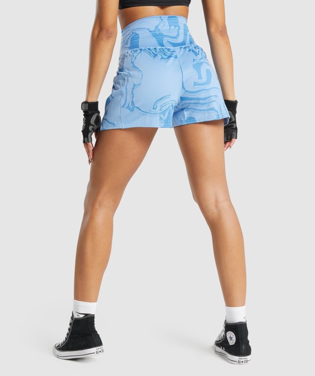 Gymshark GS Power Jacquard Women's Shorts Blue | UAE-15ZEYV