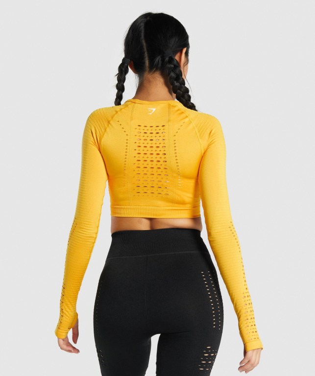 Gymshark Glow Seamless Crop Top Women's Sweatshirts Yellow | UAE-39SDNC