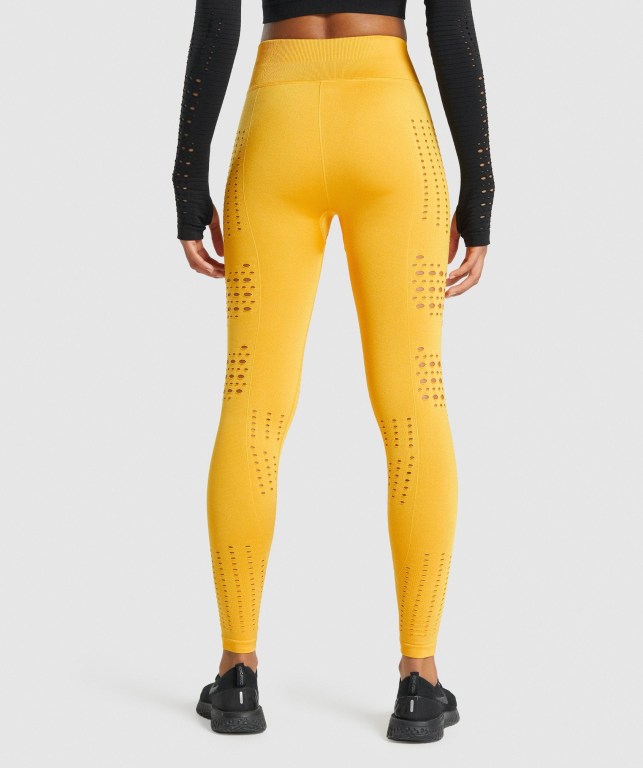 Gymshark Glow Seamless Tights High Waisted Women's Leggings Yellow | UAE-15YAPH