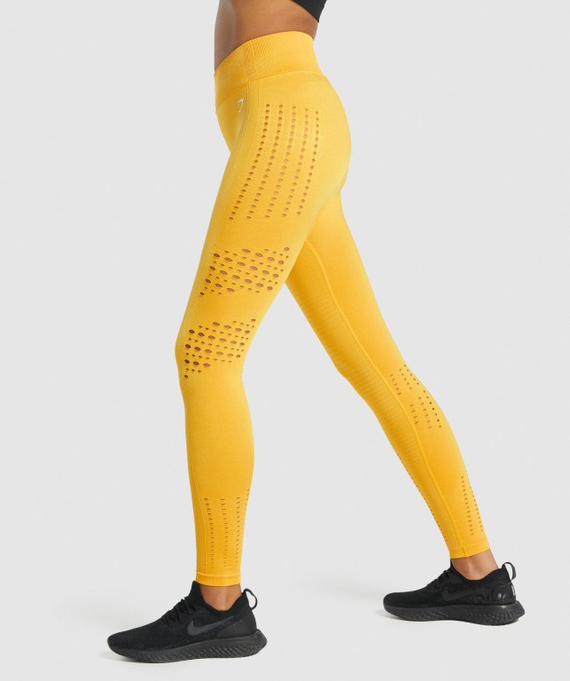 Gymshark Glow Seamless Tights High Waisted Women's Leggings Yellow | UAE-15YAPH