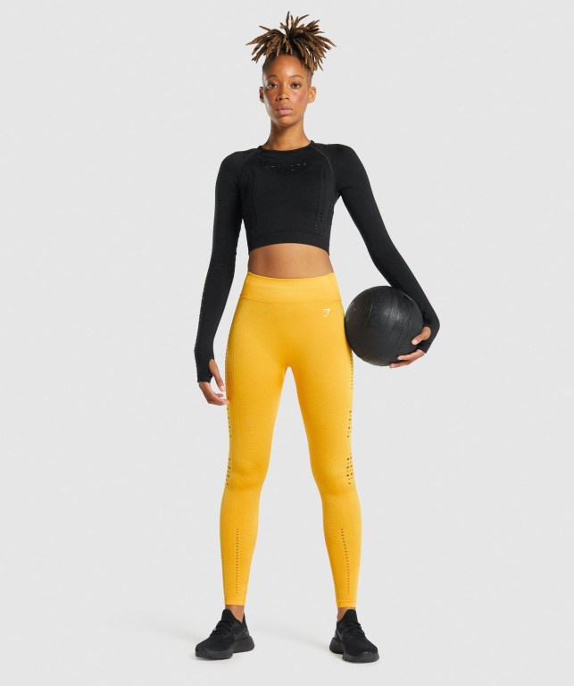 Gymshark Glow Seamless Tights High Waisted Women's Leggings Yellow | UAE-15YAPH